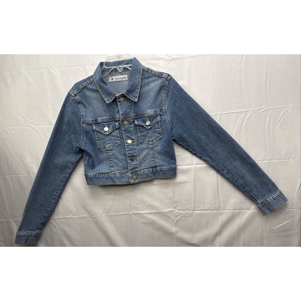 Vintage Nine Planet Denim Jacket Blue Jean Button Front Cropped Small